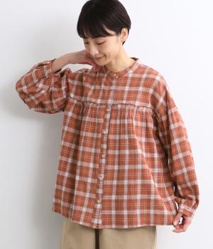コットンリネンレーヨンチェック柄ブラウス