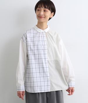 先染めコットン布帛長袖ブラウス(アイボリー-F)