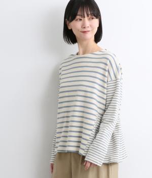 コットン裏毛先染めボーダー2種ドッキングカットソープルオーバー