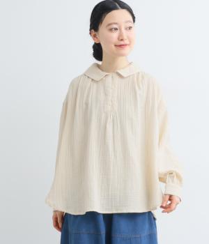 コットンWガーゼセーラーカラーブラウス(アイボリー-F)