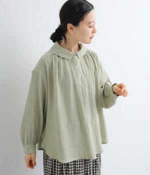 コットンWガーゼセーラーカラーブラウス(グリーン-F)