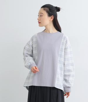 布帛×チェック切替プルオーバー(アイボリー-F)