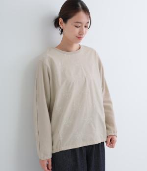 裏毛×コットンリネン刺繍切替プルオーバー