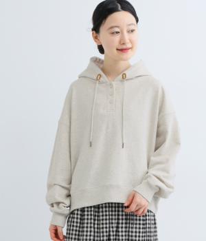 コットン裏毛フード付きプルオーバー(ライトグレー-F)