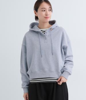 コットン裏毛フード付きプルオーバー(ライトブルー-F)