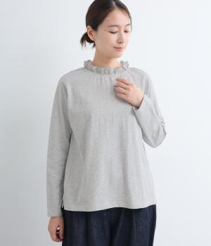 コットンスラブ天竺　レースネックカットソー