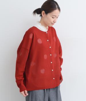 ドライタッチジャカードドットニットカーディガン(レッド-F)