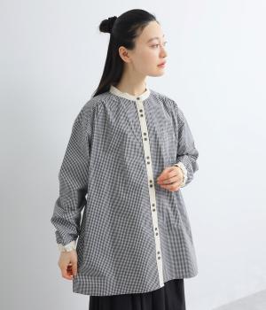 コットンキャンバス　配色チュニック(ブラック-F)