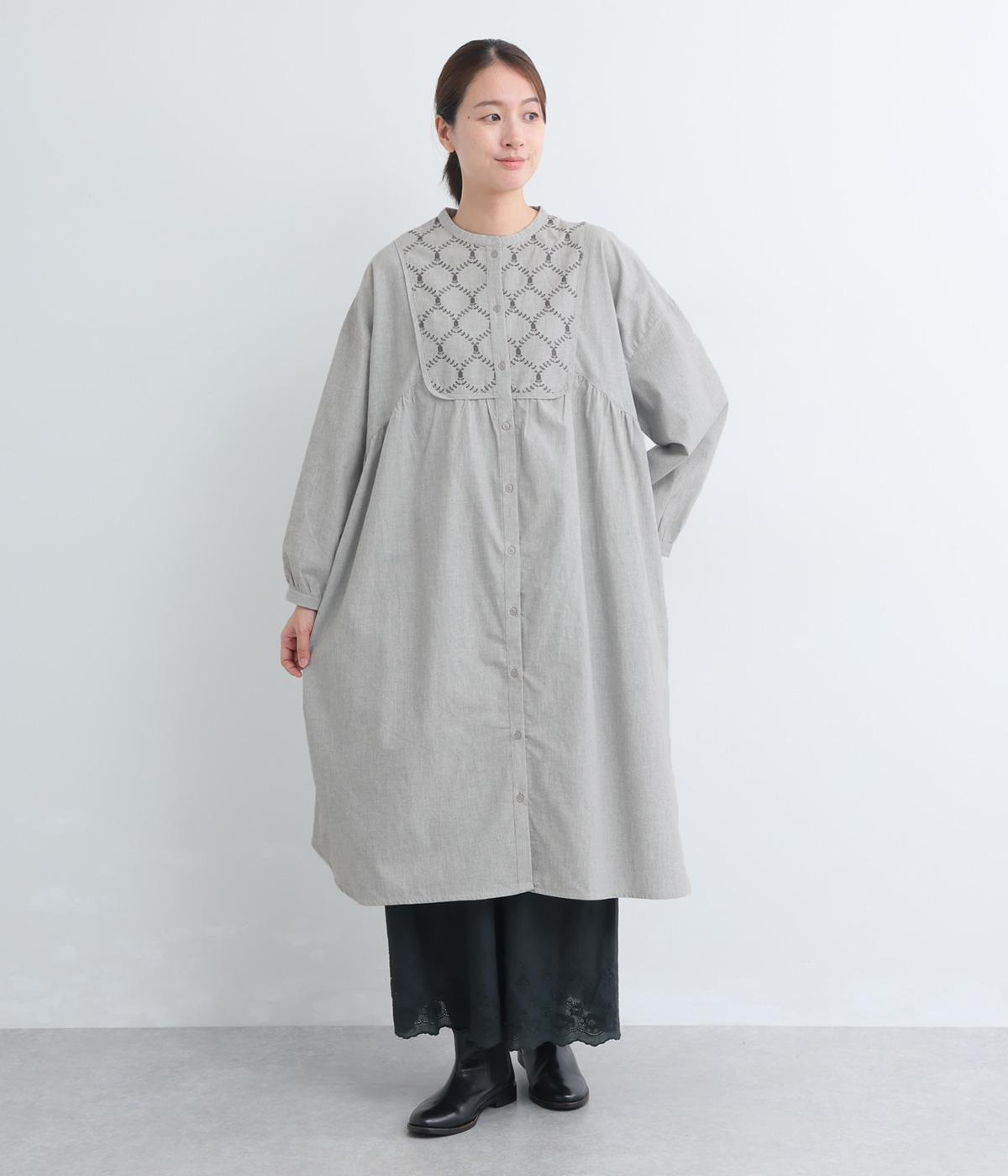 コットンリネン刺繍ヨークワンピース(ライトグレー-F)