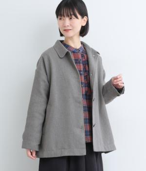 ウール混襟付きミディアム丈コート