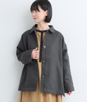 ウール混襟付きミディアム丈コート(ダークグレー-F)