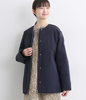 撥水加工ナイロン布帛タフタ中綿キルトミドル丈コート(ネイビー-F)