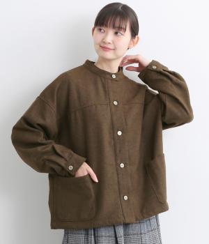 毛混ポリ布帛ツイードポリタフタ地付ポケット付きジャケット