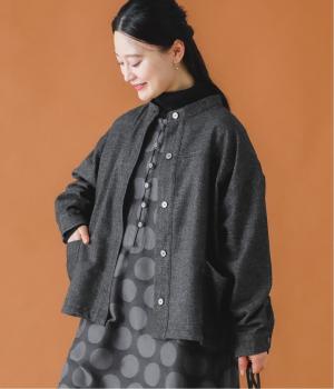 毛混ポリ布帛ツイードポリタフタ地付ポケット付きジャケット(グレー杢-F)