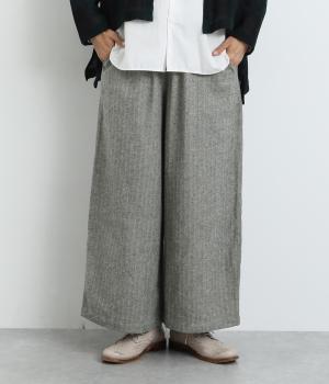 表起毛コットンシャンブレーヘリンボーンセミワイドパンツ