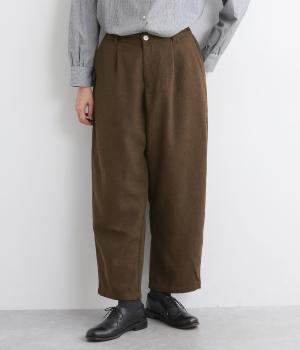 毛混ポリ布帛ツイードポリタフタ裏地付ポケット付きパンツ