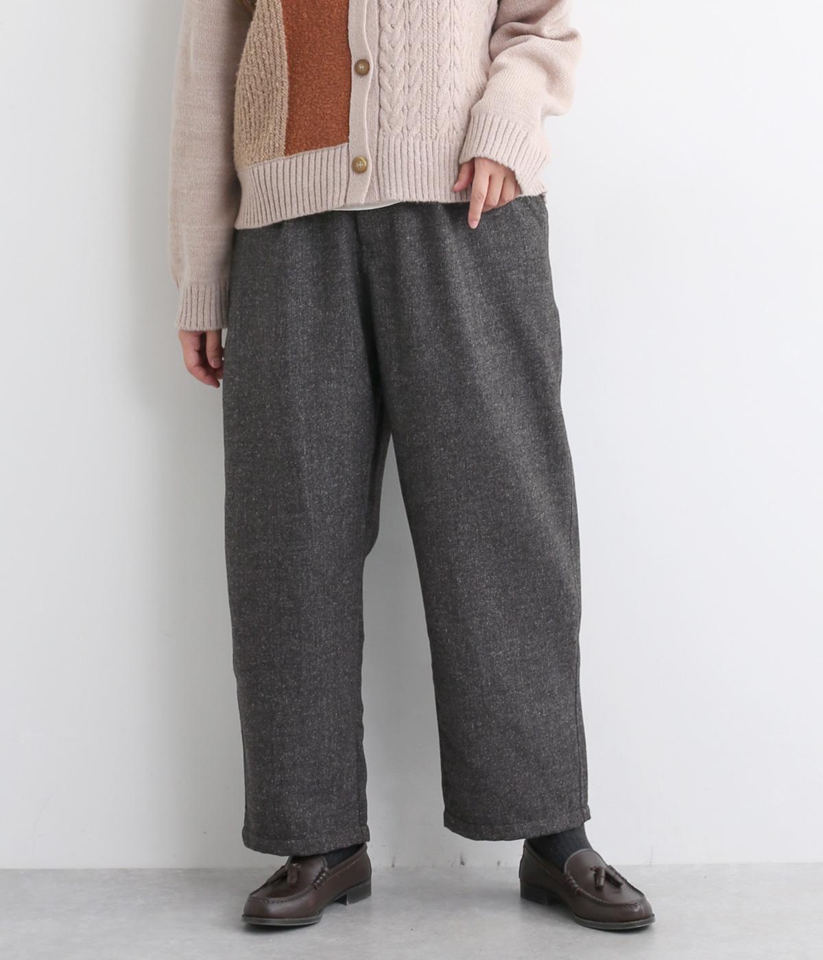 毛混ポリ布帛ツイードポリタフタ裏地付ポケット付きパンツ(グレー杢-F)