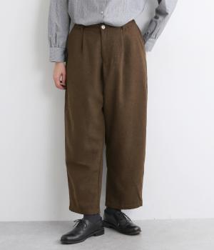 毛混ポリ布帛ツイードポリタフタ裏地付ポケット付きパンツ(ブラウン杢-F)