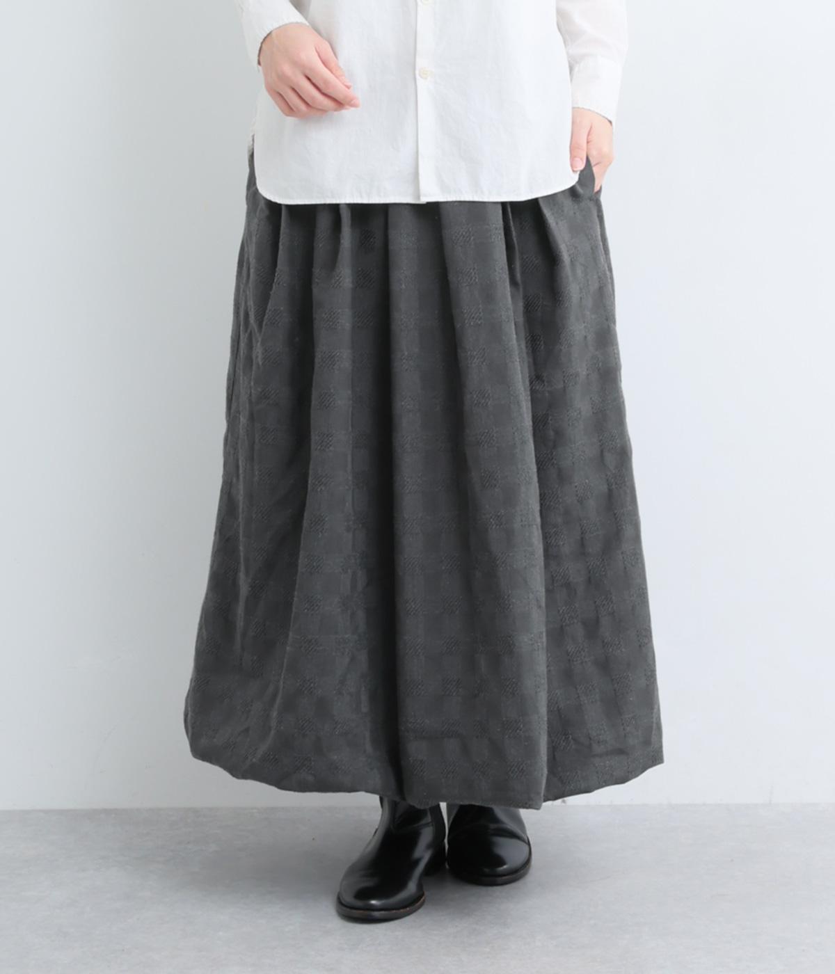 ウール混ドビーチェックタックバルーンスカート(グレー-F)