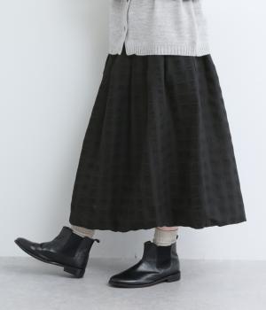 ウール混ドビーチェックタックバルーンスカート(ブラック-F)