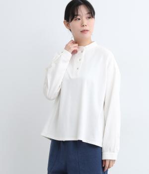 コットン天竺無地ヘンリーネックカットソー