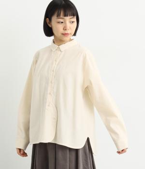 襟付き前開きラウンドヘムブラウス