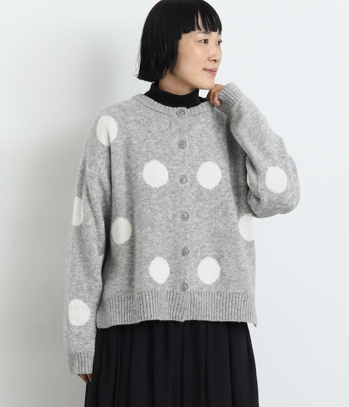 ウール混ジャカードドットニットカーディガン(杢ライトグレー-F)