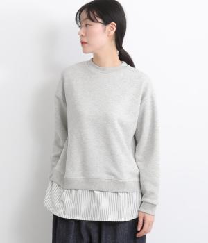 起毛ニットソー無地起毛コットンブロード布帛ストライプ裾レイヤードチュニック