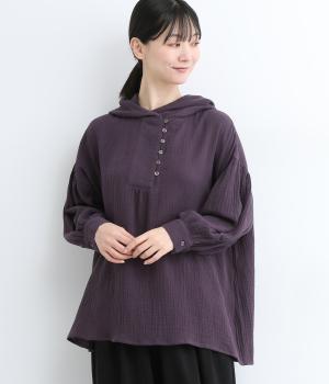コットン楊柳Wガーゼフード付きチュニック