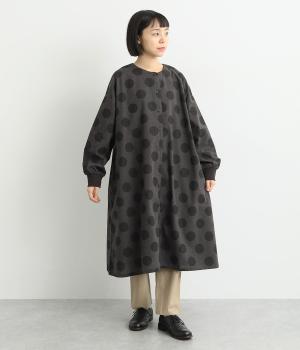 起毛ドットクルーネックドロップショルダーワンピース