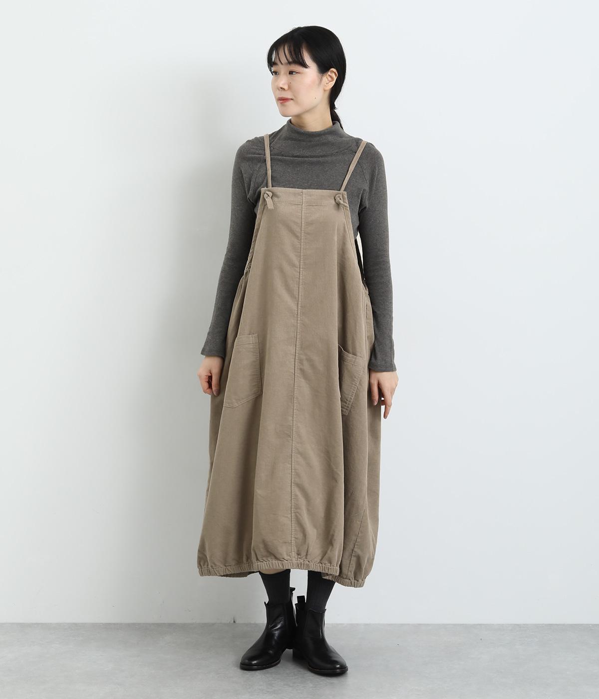 コットンコーデユロイバルーンエプロンワンピース(ベージュ-F)