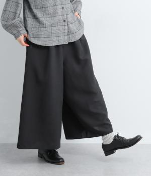 タック入りワイドパンツ(ブラック-L)