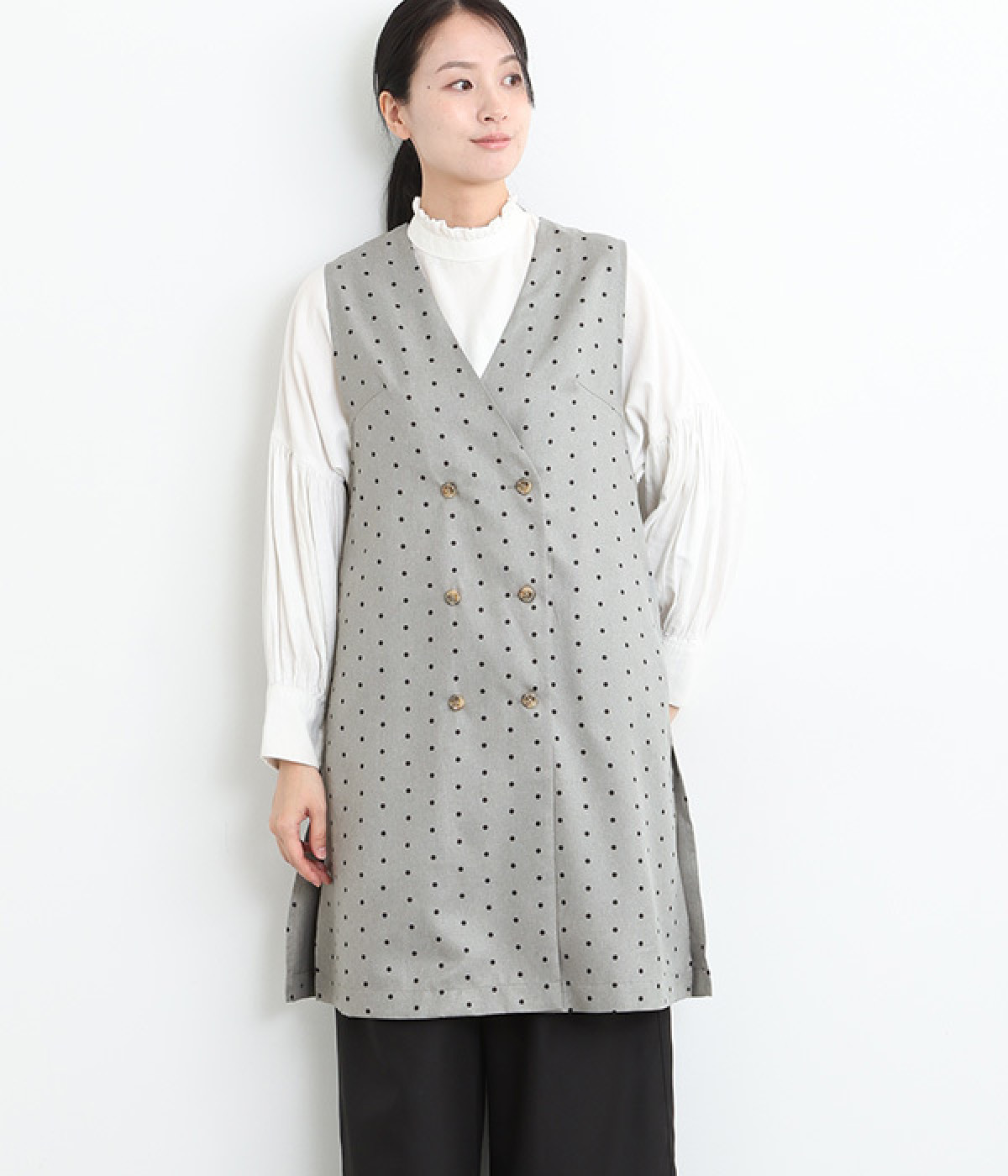 無地＆ドット柄ロングジレ（Keitto）の商品詳細