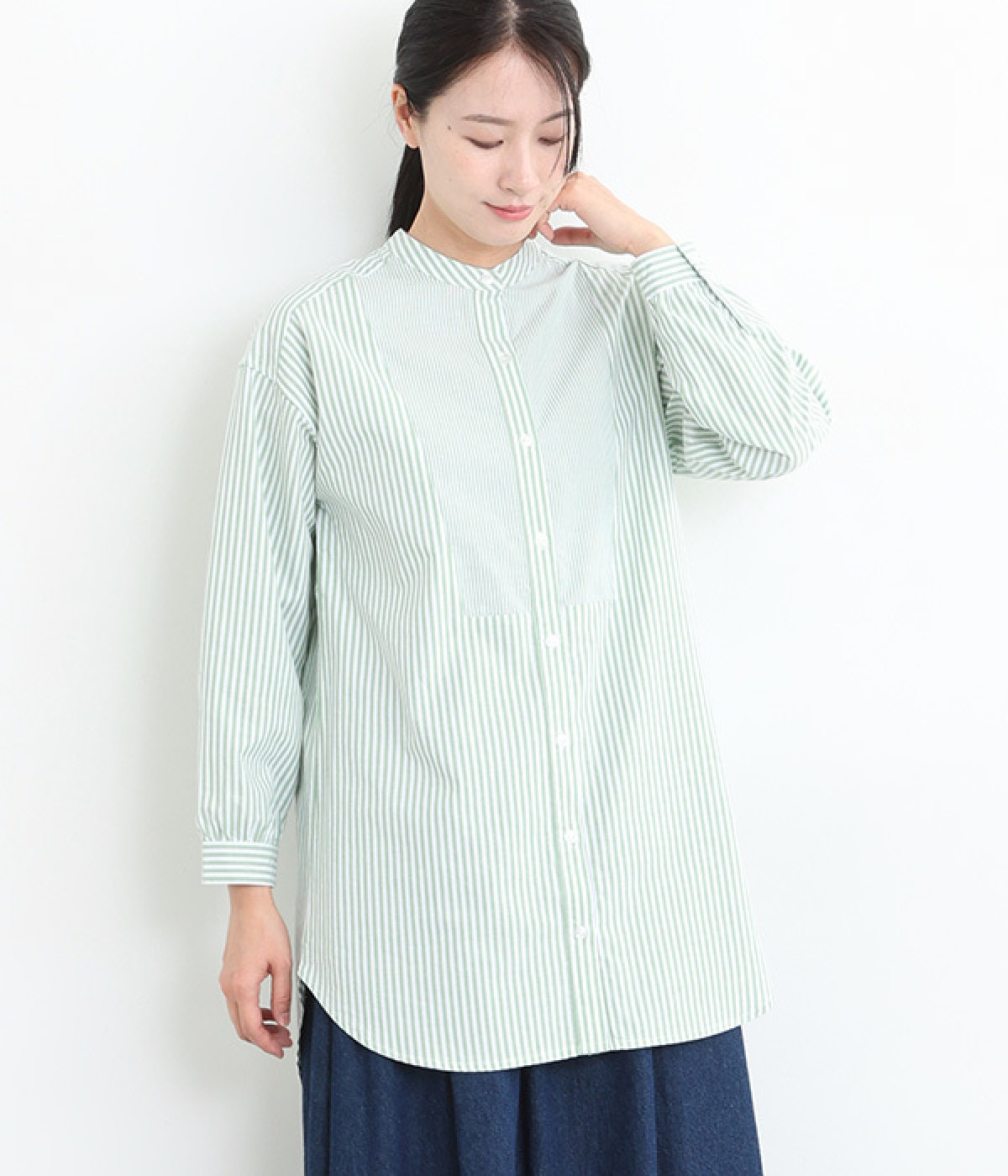 ストライプ・ギンガムチェックロングシャツ（Keitto）の商品詳細