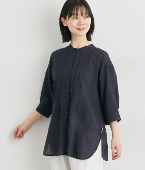 あじさいドット柄ロングシャツ(ネイビー-M)