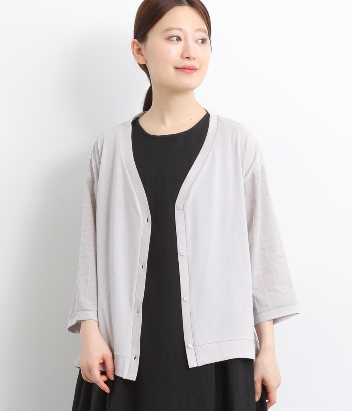 HERMES シルク100% 切替 ニット カーディガン 総柄 ネイビー L