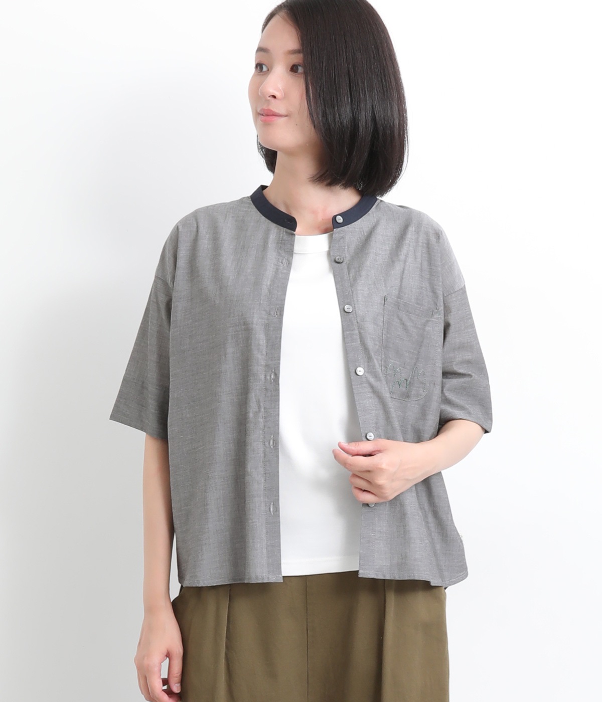 山刺繍入り配色襟シャツ（Keitto）の商品詳細