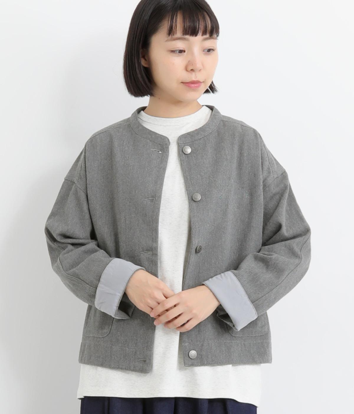 コットンツイル内ポケット付きデニム調ジャケット(先染めグレー-M)