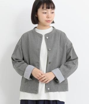 コットンツイル内ポケット付きデニム調ジャケット(先染めグレー-M)