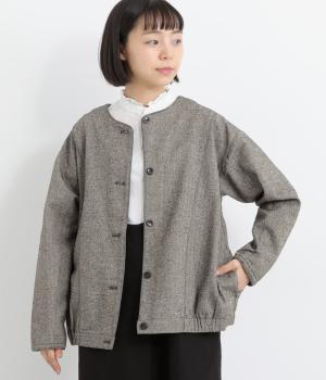 ポリエステルコットンヘリンボーン微起毛ノーカラーブルゾン