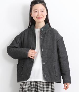 スタンドカラー中綿ジャケット(ブラック-L)