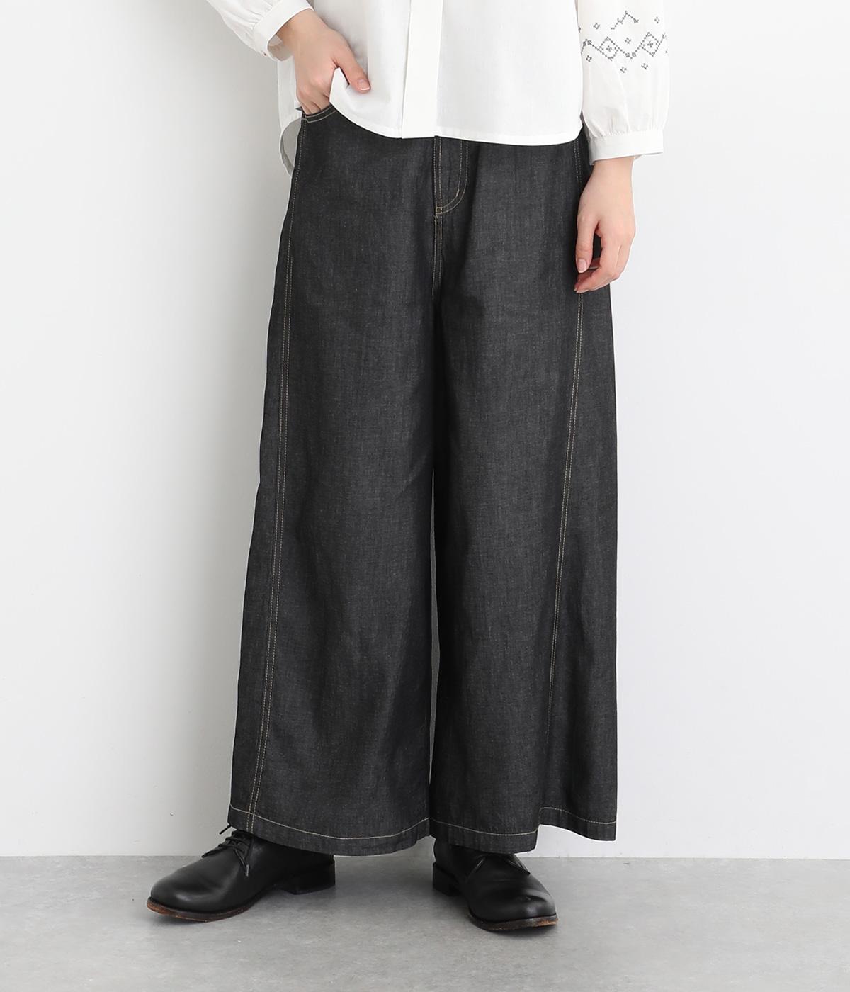 切り替えワイドパンツ(インディゴブラック-M)