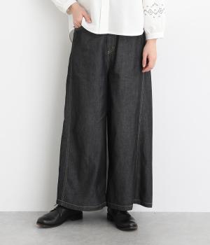 切り替えワイドパンツ(インディゴブラック-M)