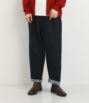 バード刺繍入りテーパードパンツ(インディゴネイビー-L)