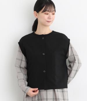 ニット＆布帛2wayベスト(ブラック-L)