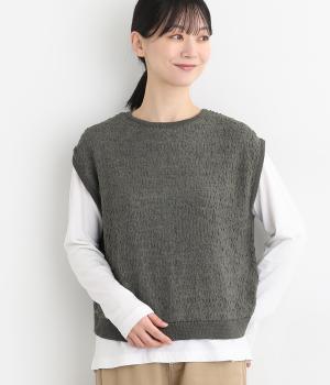 ニット＆布帛2wayベスト(グレー-L)