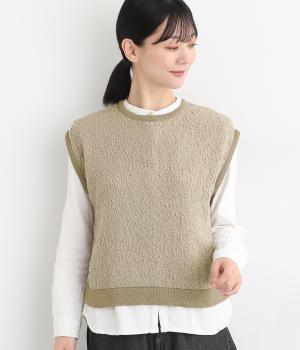 ニット＆布帛2wayベスト(ベージュ-L)