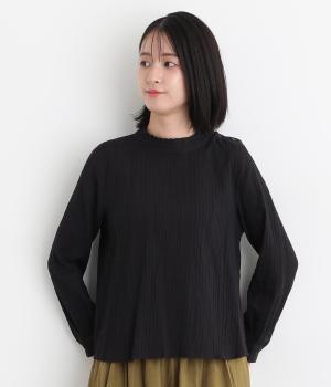 シャーリングスタンドカラープルオーバー(ブラック-L)