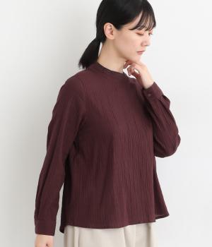 シャーリングスタンドカラープルオーバー(チョコブラウン-L)