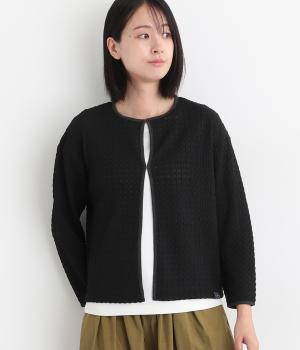 シャーリングカットカーディガン(ブラック-L)